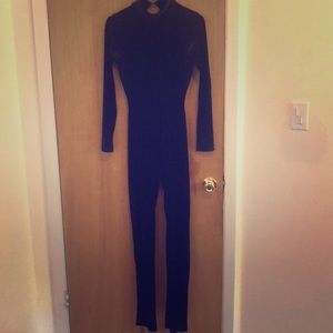 Fashion Nova Velvet Jumpsuit- high beck, open back